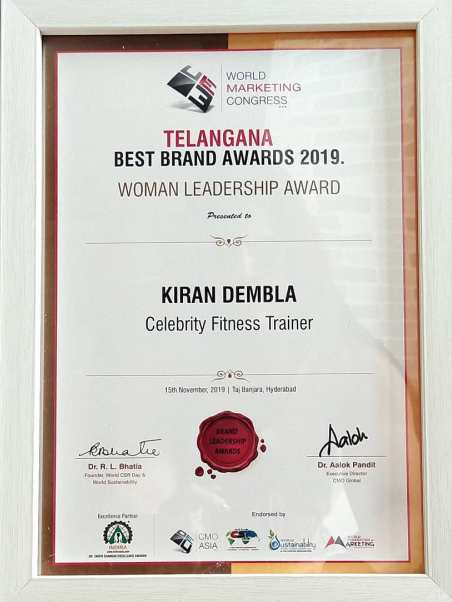 Kiran Dembla's Telangana Women brand leadership award 2019