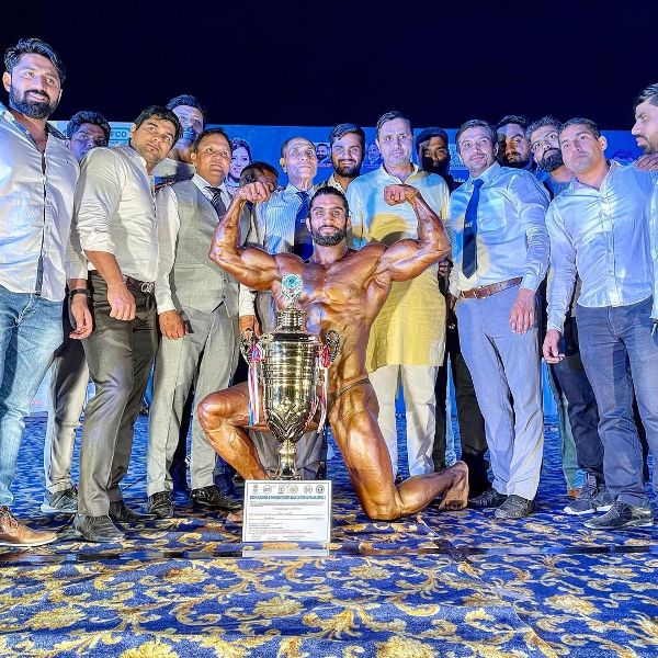 Nitin Chandila posing after winning Mr Haryana title 2021