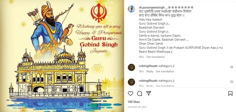 Paramjeet Singh's Instagram post