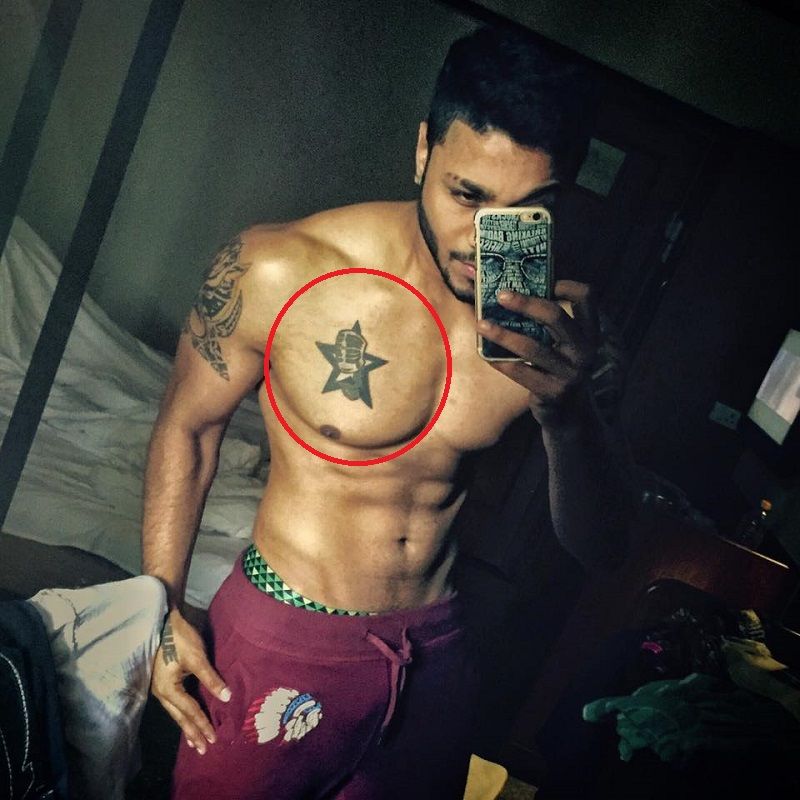 Raftaar's tattoo on his chest