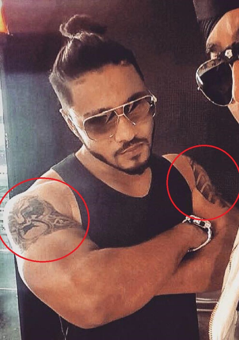 Raftaar's tattoo on his shoulders