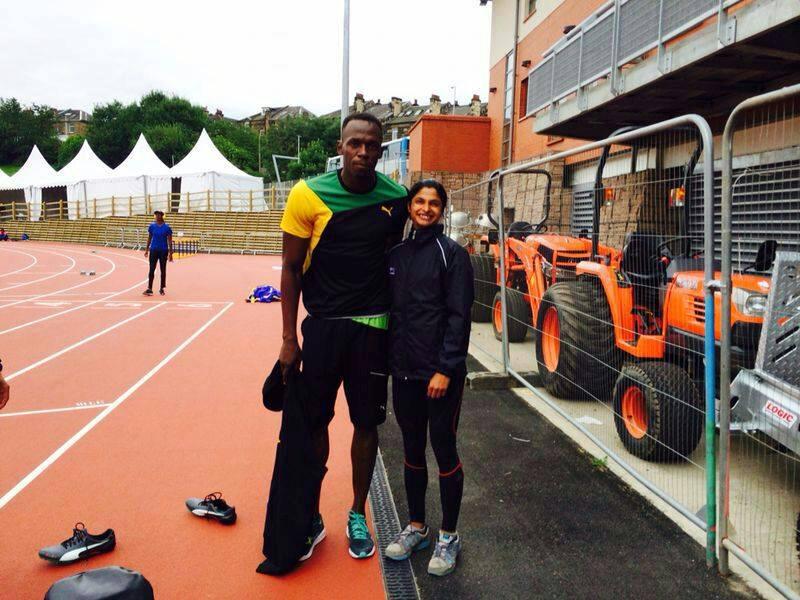 Srabani Nanda (right) with Usain Bolt
