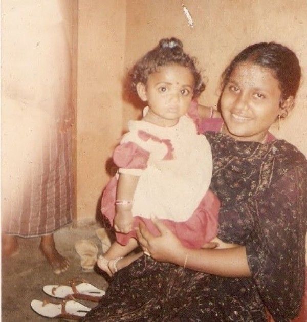 A childhood image of Dhanya Ananya with her mother