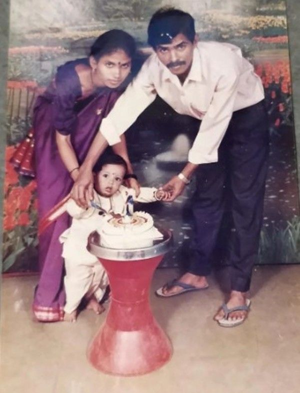 A childhood image of Prathamesh Parab with his parents