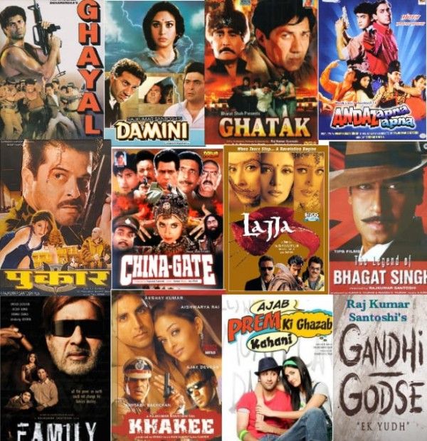 A collage of posters of Rajkumar Santoshi's films