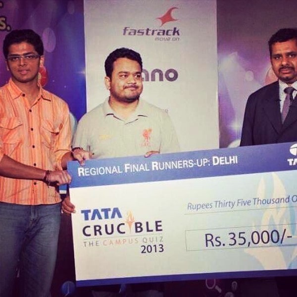 A photo of Kumar Varun taken while receiving the runner-up cheque