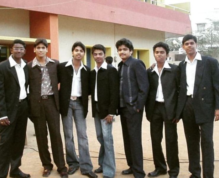 A picture of Vinoth Kishan (fourth from left) during his farewell at the Loyola Matriculation Higher Secondary School in Kodambakkam, Chennai