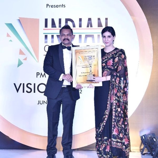 Anahita Dhondy receiving Indian of the Year in the hospitality sector as Chef Manager at SodaBottleOpenerWala in 2017 