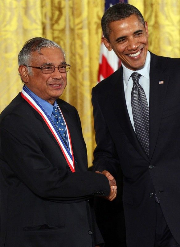 Barack Obama honoring S. R. Srinivasa Varadhan with the National Medal of Science in 2010