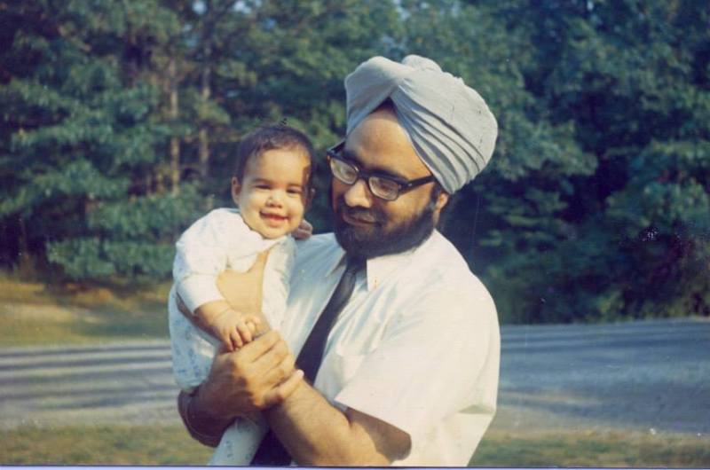 Childhood picture of Amrit Singh with her father, Manmohan Singh