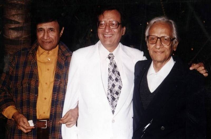 Dev Anand (left), Vijay Anand (centre), and Chetan Anand (right)