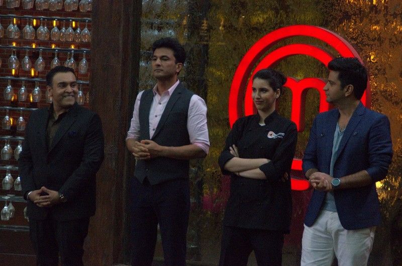 (From left to right); Zorawar Kalra, Vikas Khanna, Anahita Dhondy, and Kunal Kapoor in a still from the show MasterChef India- Season 5 (2016)