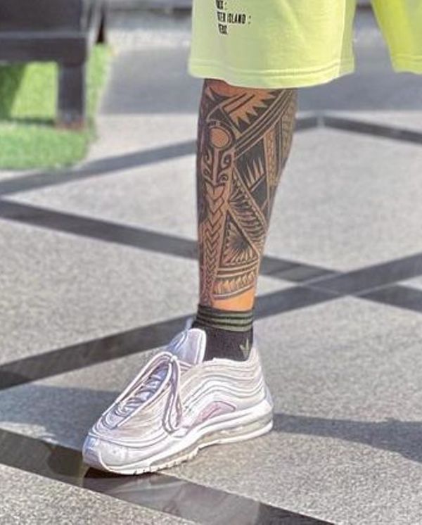 Gulab Sidhu's tattoo on right leg
