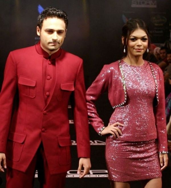 Jaey Gajera, along with a model, as KF Ultra Show Stopper at Chandigarh Fashion Week in 2014