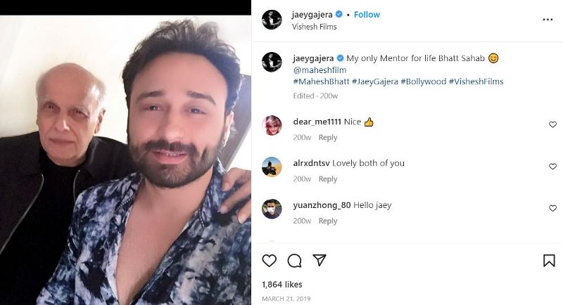 Jaey Gajera's Instagram post about Mahesh Bhatt