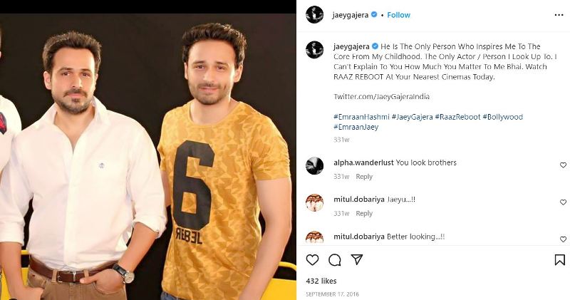 Jaey Gajera's Instagram post about actor Emraan Hashmi