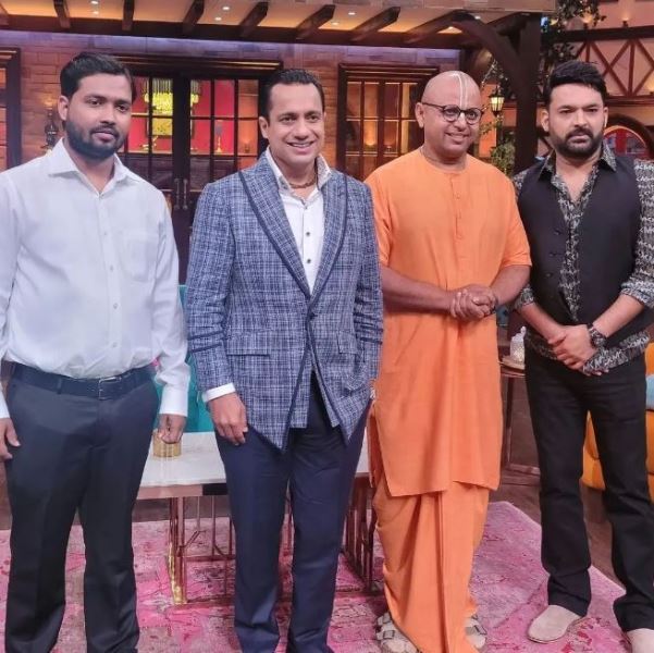 Khan Sir on Sony TV's 'The Kapil Sharma Show' (from left - Khan Sir, Vivek Bindra, Gaur Gopal Das, and Kapil Sharma)