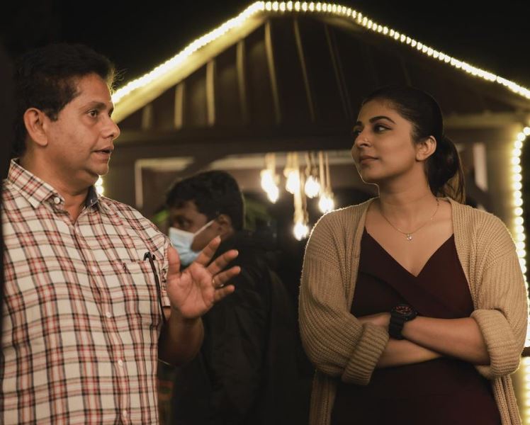 Leona Lishoy with director Jeethu Joseph at the location of 12th Man
