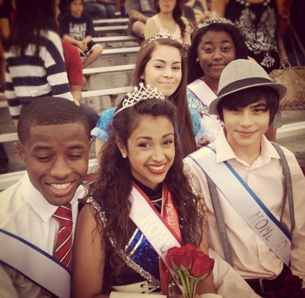 Liza Koshy, after winning the Homecoming Princess title, with her friends