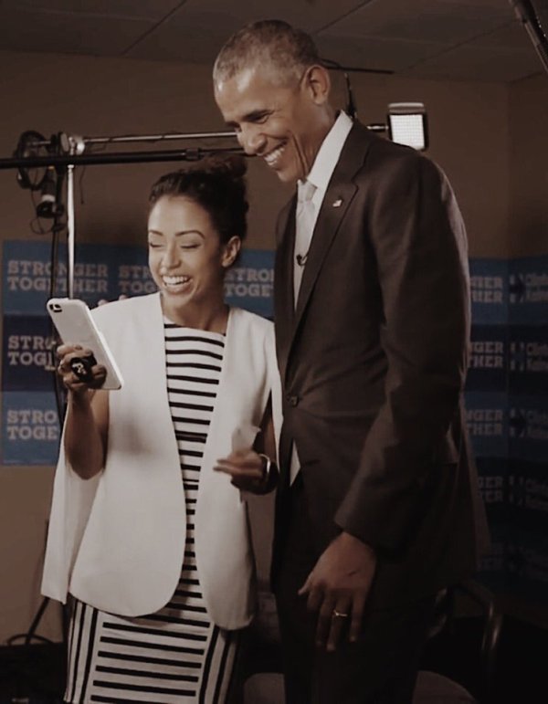 Liza Koshy and Barack Obama after their interview in 2016
