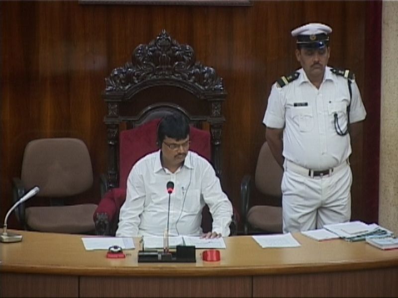 Niranjan Pujari (left) as the Speaker of the Odisha Legislative Assembly