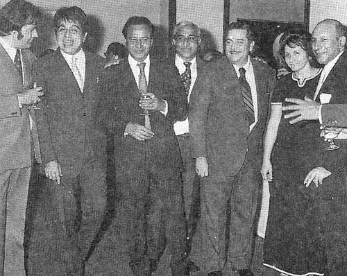 Pran at a party with Dilip Kumar and Raj Kapoor