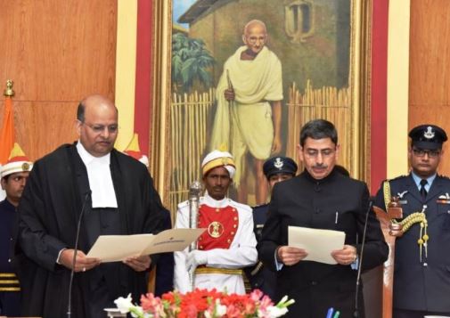 R. N. Ravi taking the oath as the Governor of Meghalaya