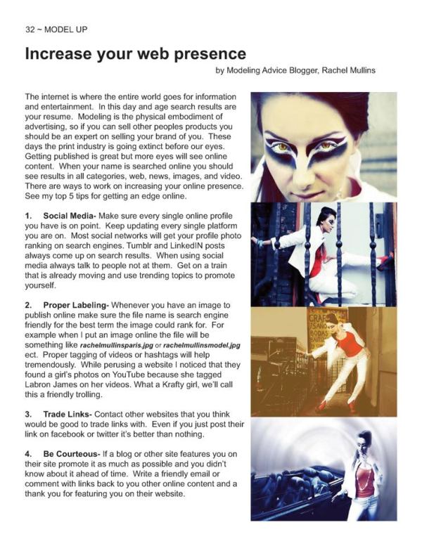 Rachel Mullins' article for Model Up magazine published in 2013