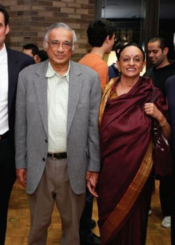 S. R. Srinivasa Varadhan with his wife at the Courant Institute of Mathematical Sciences, New York University