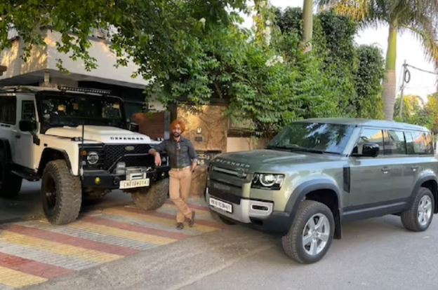 Satinder Sartaaj with his Land Rover Defenders