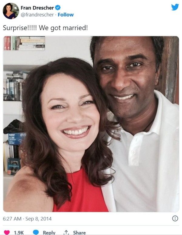 Tweet by Shiva Ayyadurai's ex-wife, Fran Drescher after their marriage