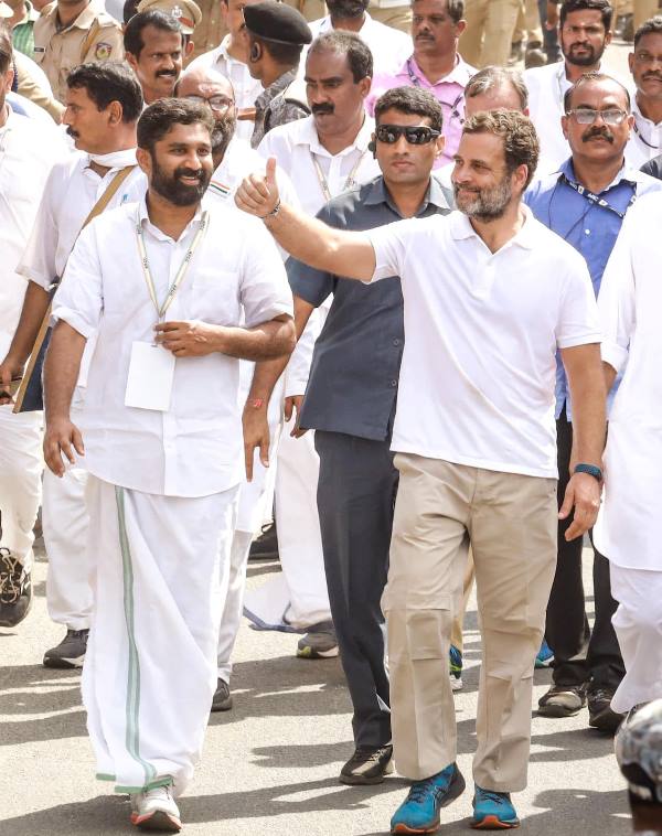 VT Balram with Rahul Gandhi during the Bharat Jodo Yatra
