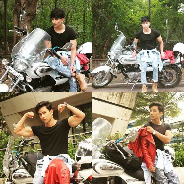 A picture collage of Cwaayal Singh posing with a bike