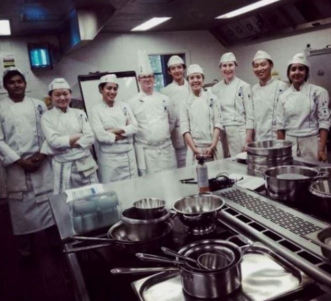 A picture of Sheetal Menon (third from left) from her time as a student at Le Cordon Bleu London