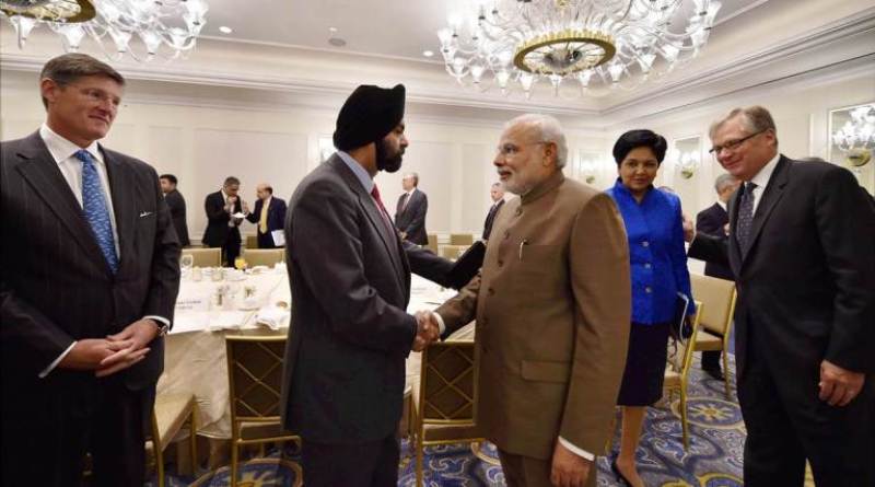 Ajay Banga shaking hands with Prime Minister of India Narendra Modi