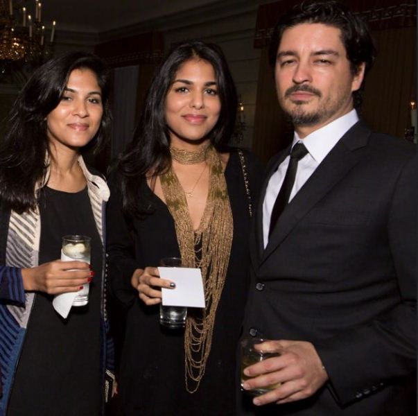 Anuradha Mahindra's daughter, Aalika (centre) and Divya (left), and her son-in-law, Jorge Zapata (right)