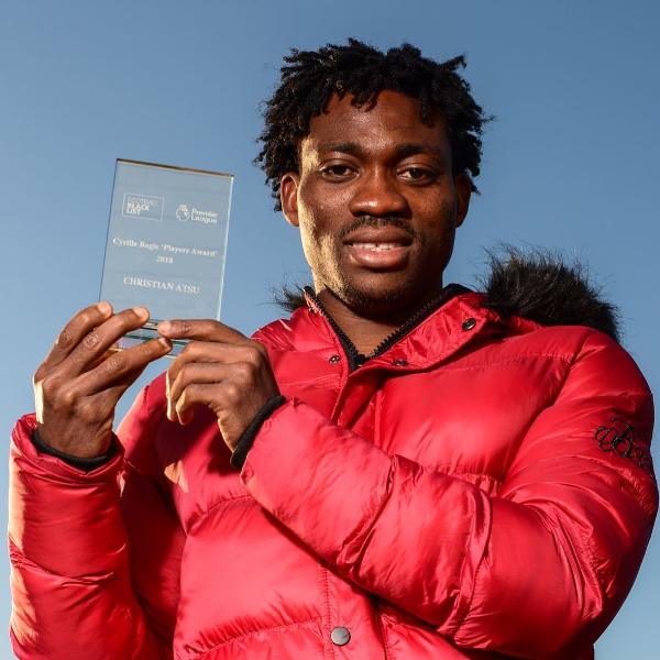 Christian Atsu with Cyrille Regis Players Award which he won in 2018