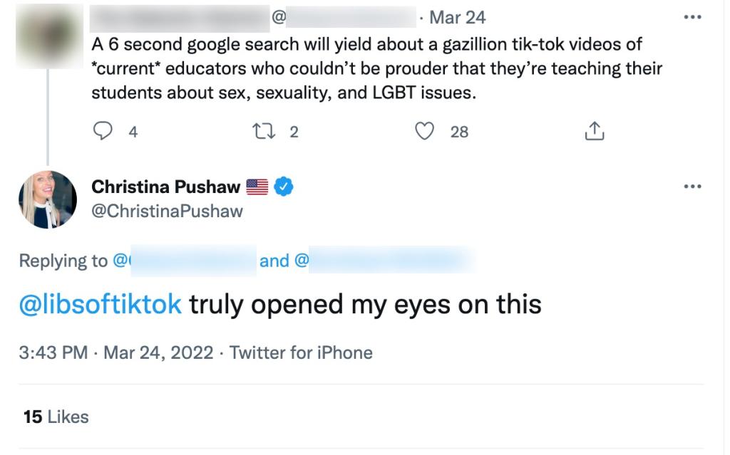 Christina Pushaw's tweet on Libs of TikTok