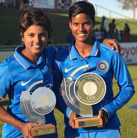Deepti Sharma posing with her Player of the Tournament trophy