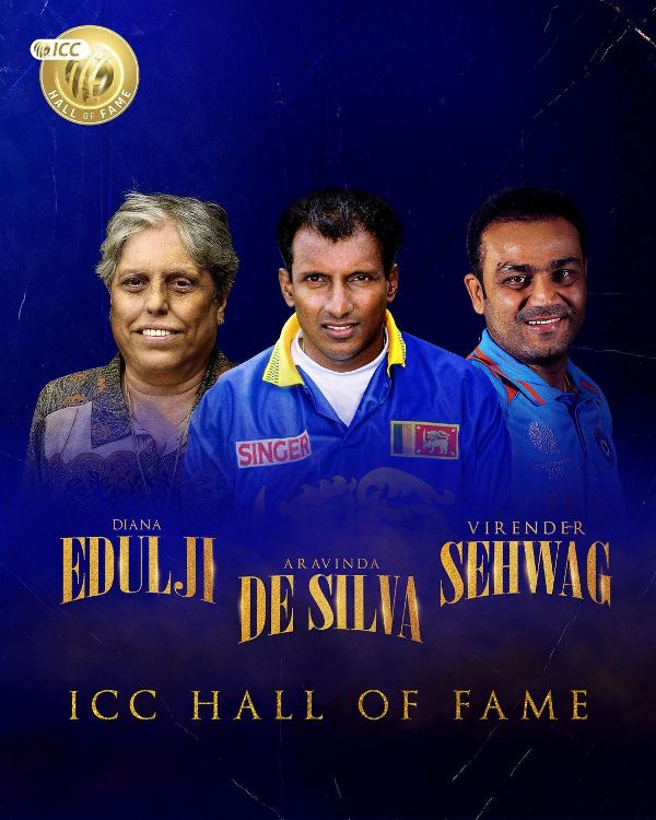 Diana Edulji, Aravinda de Silva, and Virender Sehwag were inducted into the ICC Hall of Fame (2023)