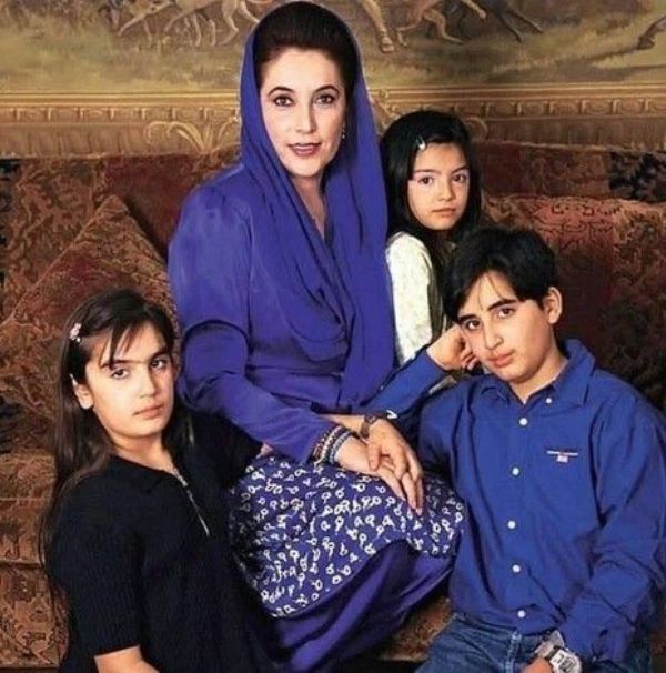 From left, Benazir's elder daughter, Bakhtawar Zardari, Benazir Bhutto, her younger daughter, Asifa Zardari , and Bilawal Bhutto Zardari