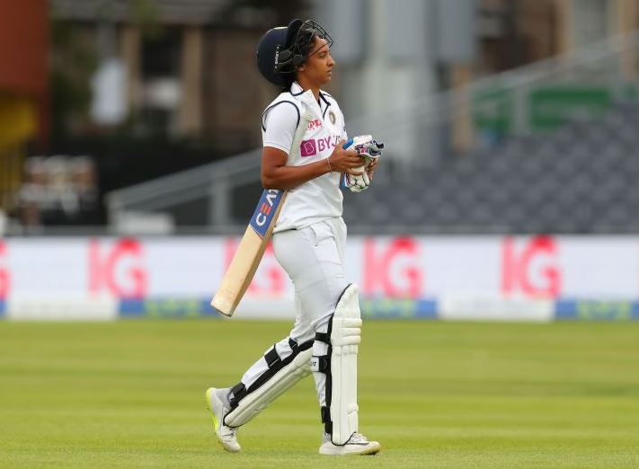 Harmanpreet Kaur walking off the field in a Test match