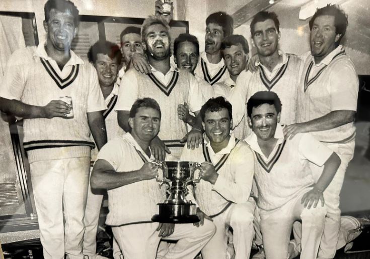 Jamie Murphy (kneeling, left) with the '91-92 premiership cup
