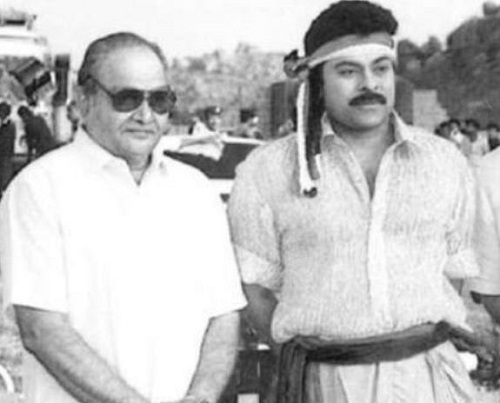 K. Vishnwanath as a director with Chiranjeevi on the sets of a film