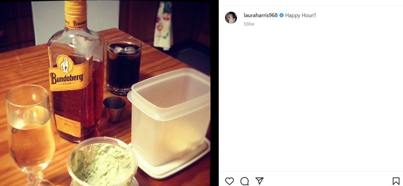 Laura Harris' Instagram post about her drinking habits