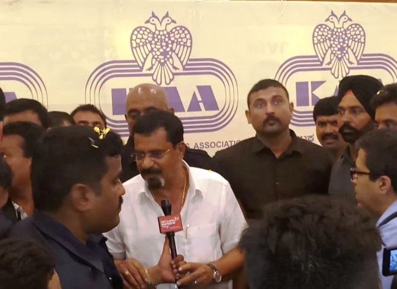 Muthappa Rai giving an interview to the local press after an event at the Karnatak Athletic Association (KAA)