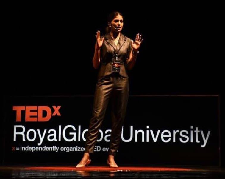 Parvathy Omanakuttan speaking at the TEDx Royal Global University