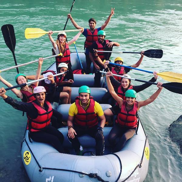 Parvathy Omanakuttan with her friends river rafting in Himachal Pradesh, India