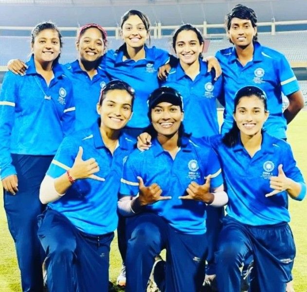 Saika Ishaque (standing, extreme left) with India A team members