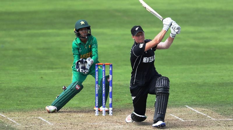 Sophie Devine in action with the bat during the 2017 Women's Cricket World Cup in a match against Pakistan in which she hit nine sixes in her innings of 93